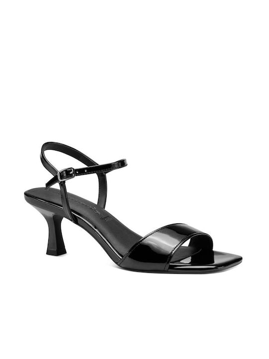 Tamaris Patent Leather Women's Sandals Black with Thin Medium Heel