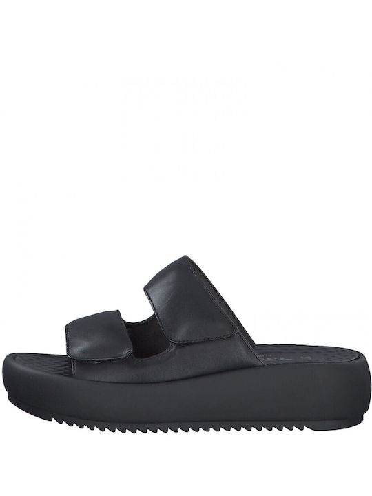 Tamaris Leather Women's Flat Sandals Flatforms In Black Colour