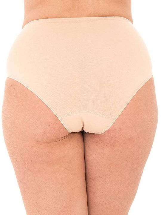 Cotton high-waisted panties with lace - Beige