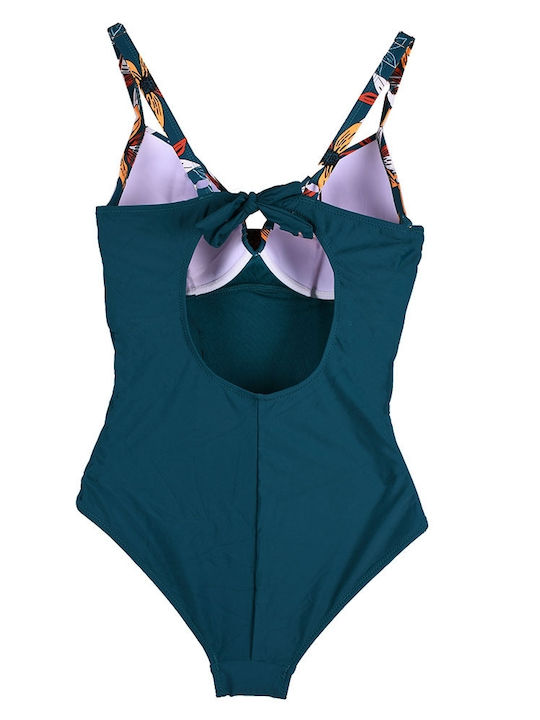 Plus size one-piece swimsuit with teal reinforcement Petrol