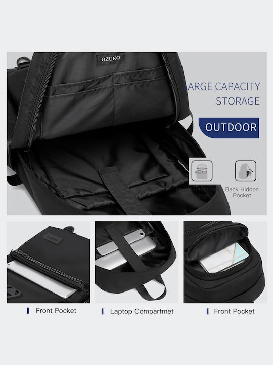 Ozuko Αδιάβροχη Τσάντα Πλάτης για Laptop 15.6" με Θύρα USB σε Μαύρο χρώμα 9490