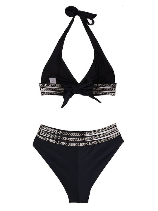 Triangle bikini set with meanderings Black