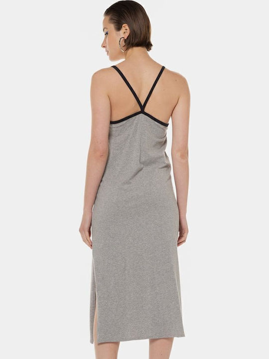 Summer Midi Slip Dress with Tearing Gray