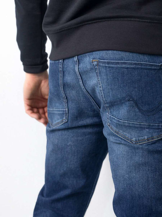 Ανδρικό Παντελόνι Τζιν Ελαστικό με Regular Tapered Εφαρμογή Μπλε