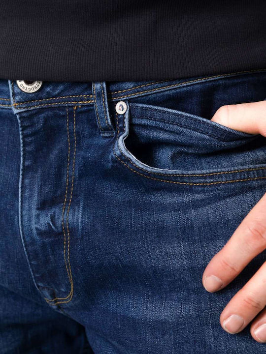 Ανδρικό Παντελόνι Τζιν Ελαστικό με Regular Tapered Εφαρμογή Μπλε