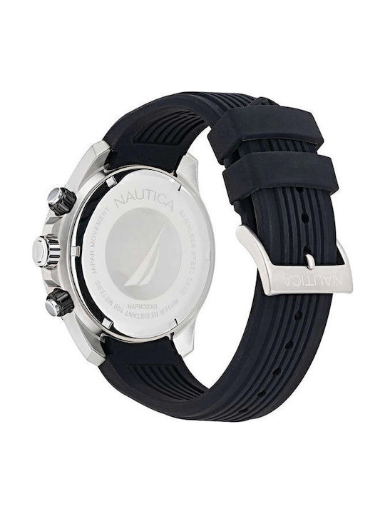 Nautica Men's Watch 48mm Chronograph Battery with Black Rubber Strap