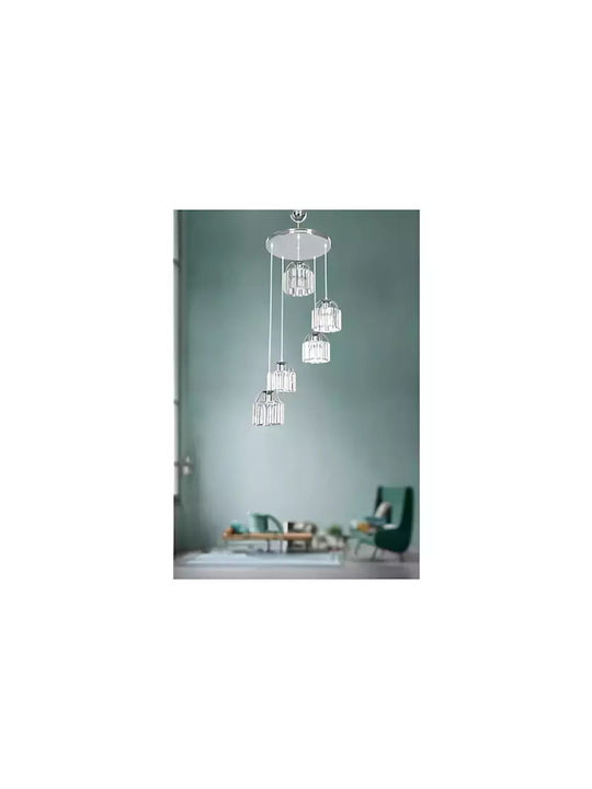 Pendant Chandelier with Crystals for 5 Bulbs E27 Silver