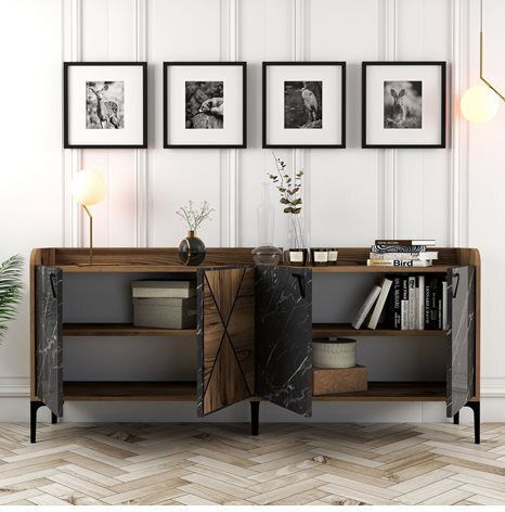 Μπουφές Venedik Ξύλινος Μαύρο / Καρυδί 180x35x78cm