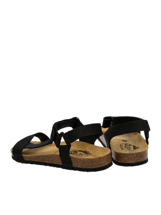 Leather Women's Flat Sandals with Strap in Black Color