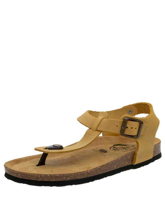 Plakton Leder Damen Flache Sandalen Ocre