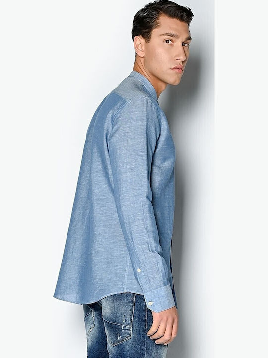 Long-sleeved Linen Shirt Light Blue