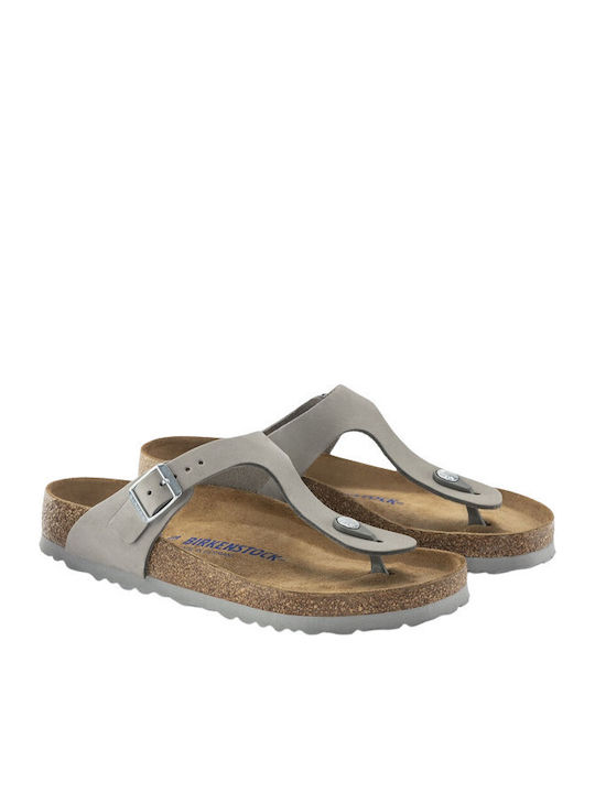 Birkenstock Gizeh Soft Footbed Δερμάτινα Ανατομικά Σανδάλια Dove Gray