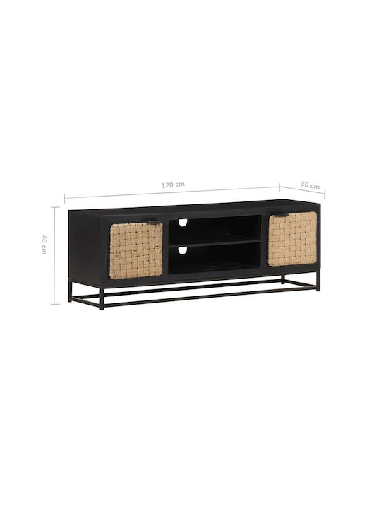 TV Stand from Metal & Solid Wood Black L120xW30xH40cm