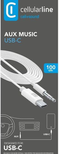 Cellular Line Regular USB 2.0 Cablu USB-C bărbătesc - 3,5 mm male Alb 1m (AUXMUSICABLETYPECW)
