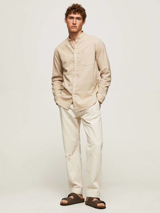 Levenshulme Long Sleeve Shirt in Regular Fit Beige