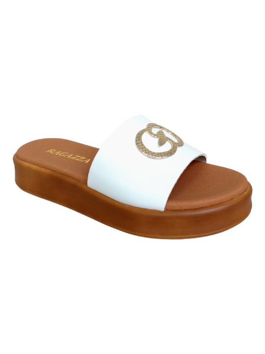 Ragazza Leather Women's Flat Sandals Anatomic Flatforms in White Color