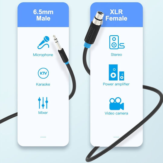 Vention Cable XLR female - 6.3mm male Μαύρο 10m (BBEBL)