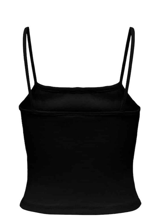 Only pentru Femei Crop Top din Bumbac cu Bretele Monocrom Negru