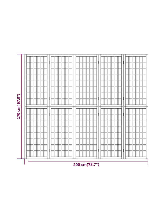 vidaXL Japanese Style Decorative Room Divider Wooden with 5 Panels 200x170cm