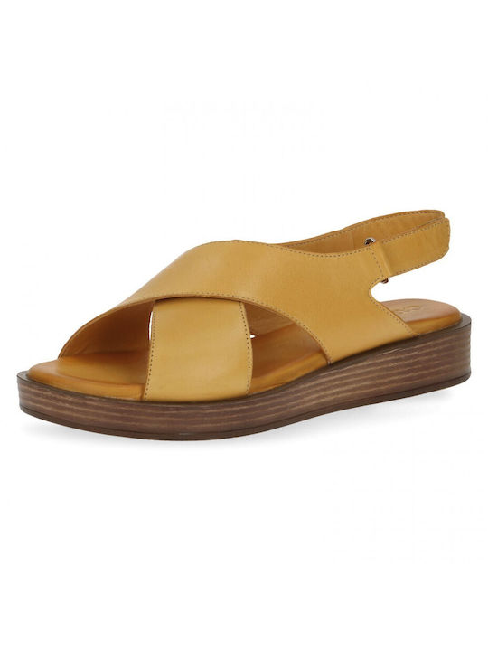 Caprice Leather Women's Flat Sandals Anatomic in Yellow Color