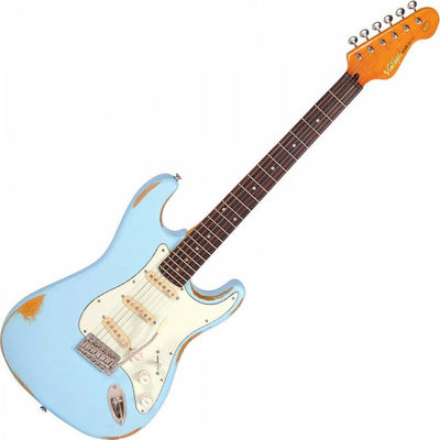 Vintage V6 Icon Ηλεκτρική Κιθάρα 6 Χορδών με Ταστιέρα Rosewood και Σχήμα ST Style Distressed Laguna Blue