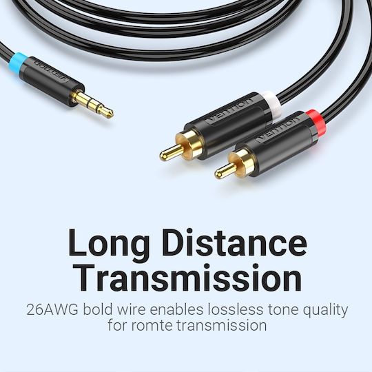 Vention 3.5mm male - 2x RCA male Cable Black 10m (BCLBL)