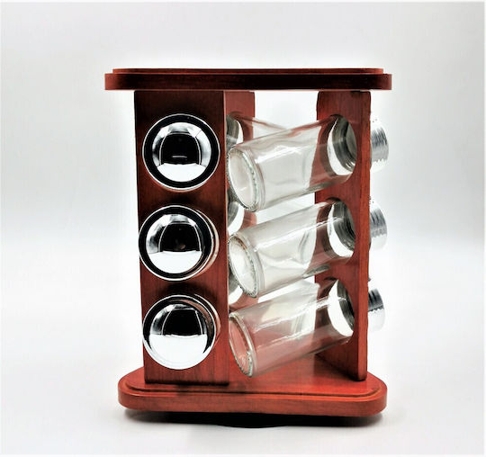 Karvounis Gewürzbehälter Glas auf drehbarem Ständer Cherry 9Stück 9Stück Karvounis Gewürzbehälter Glas auf drehbarem Ständer Cherry 9Stück 9Stück