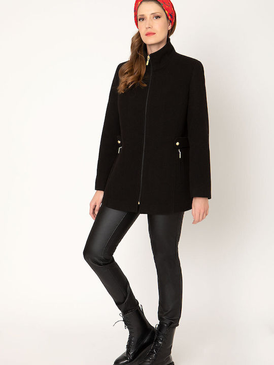 Women's Black Coat with Zipper