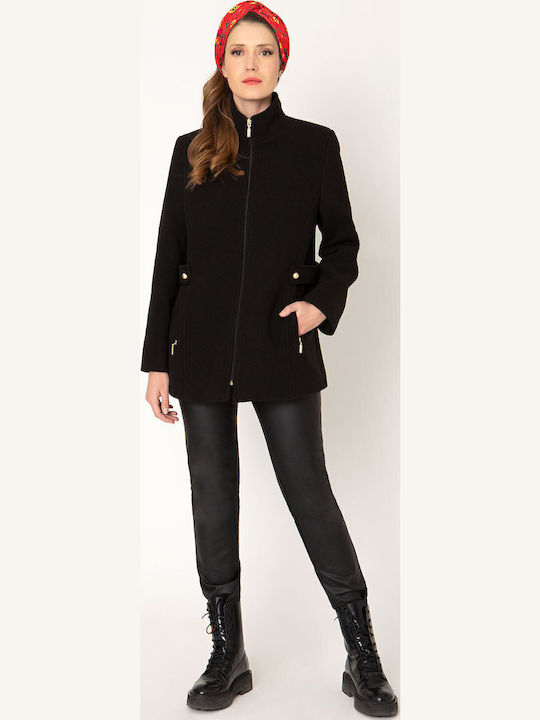 Women's Black Coat with Zipper