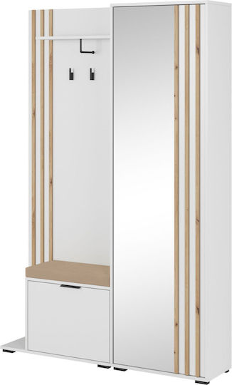Nelly Entry Furniture with Mirror / Hanger / Shoe Rack / Wardrobe & Bench White / Beige 131x40x192cm