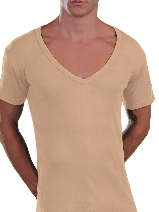 1231 Men's Undershirt Short-sleeved in Beige Color