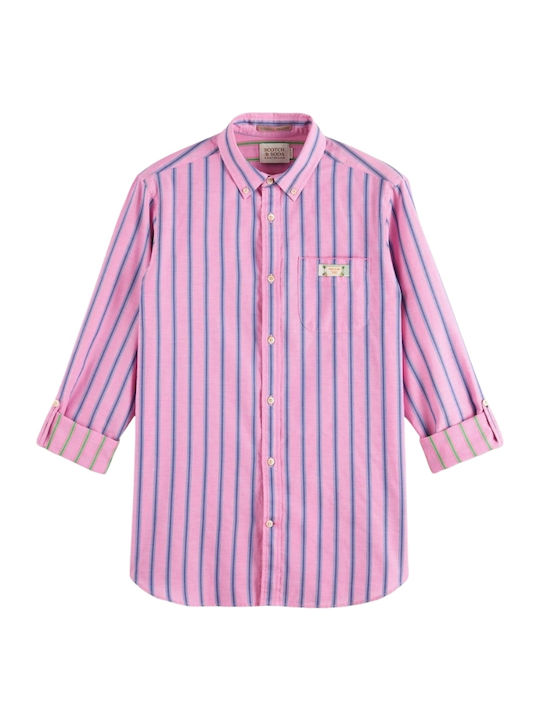 Long-sleeved Cotton Shirt Striped Pink