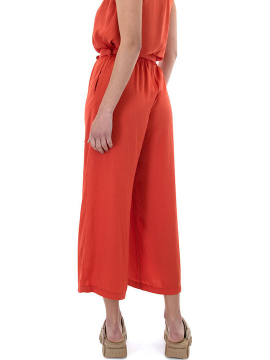 Damen Hoch tailliert Stoff Capri Hose mit Gummizug Orange