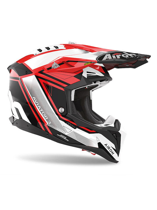 Airoh Aviator 3 League Red Gloss Κράνος Μηχανής Motocross 1290gr