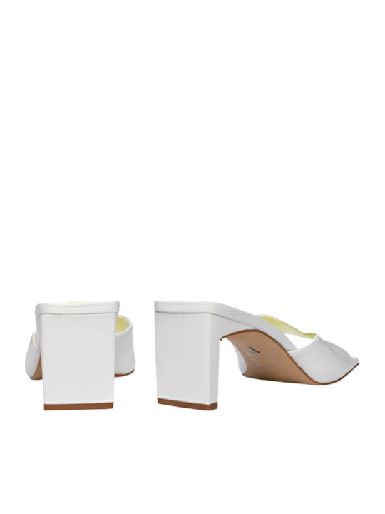 Δερμάτινα Mules με Χοντρό Χαμηλό Τακούνι Off White