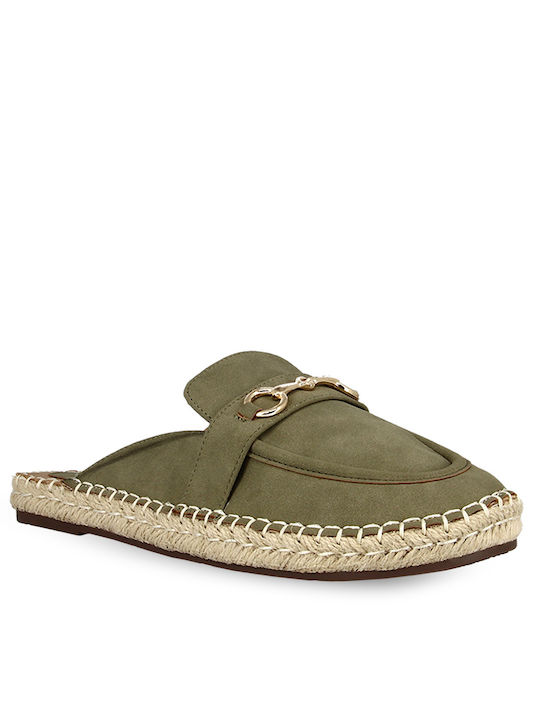 Parex Mules mit Wohnung Absatz in Khaki Farbe