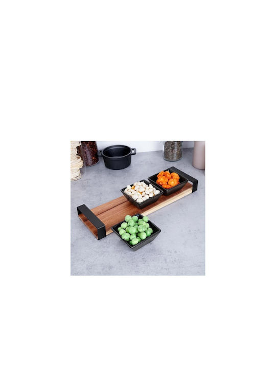 JK Home Decoration Wooden Dessert Divided Serving Tray with 3 Slots Black