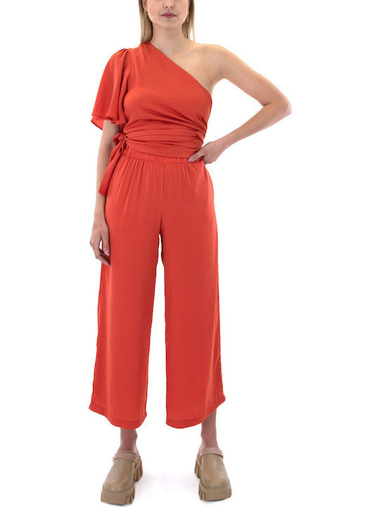 Damen Sommer Crop Top Satin mit einem Schulter Orange