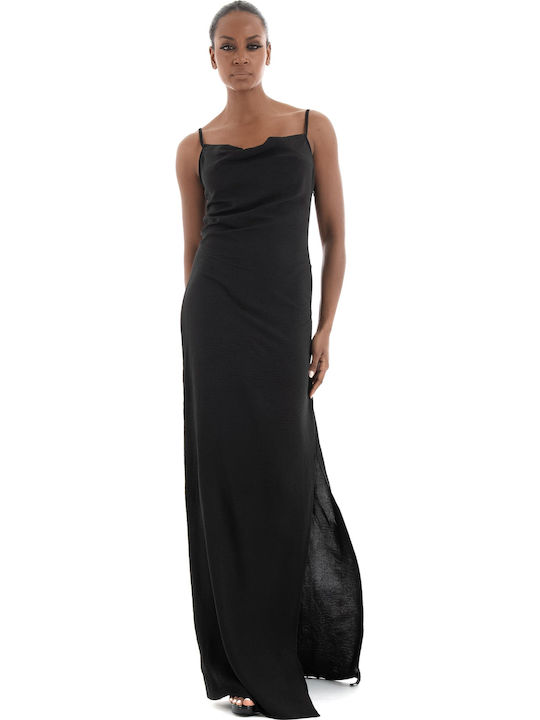 Sommer Maxi Abendkleid Slip Dress Drapierung mit Tränen Schwarz