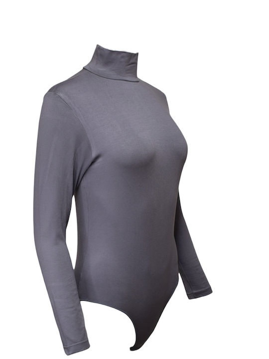 Lingerie Long Sleeve Turtleneck Bodysuit Dark Grey