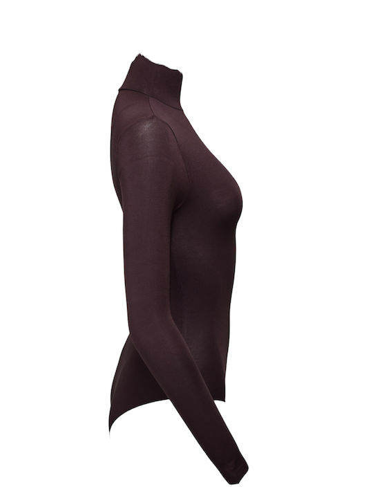 Lingerie Long Sleeve Turtleneck Bodysuit Brown
