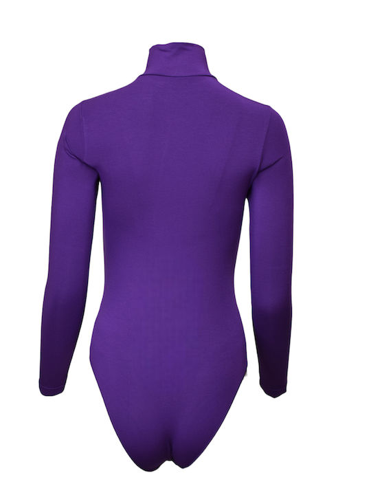 Apple Boxer Lingerie Long Sleeve Turtleneck Bodysuit Purple