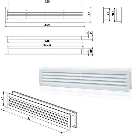 Vents Rectangle Vent Louver 9x45.3cm