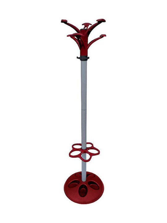 Bama Metallic Coat Rack with Umbrella Holder Red/ White With 8 Hooks and 5 Umbrella Slots 45x45x170cm