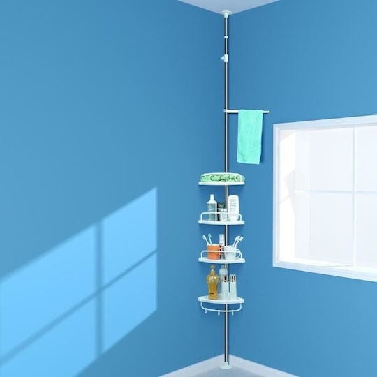 Corner Wall Mounted Bathroom Shelf Plastic with 4 Shelves 33.5x21.5x260cm White
