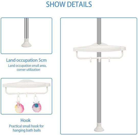 Corner Wall Mounted Bathroom Shelf Plastic with 4 Shelves 33.5x21.5x260cm White