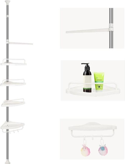 Corner Wall Mounted Bathroom Shelf Plastic with 4 Shelves 33.5x21.5x260cm White