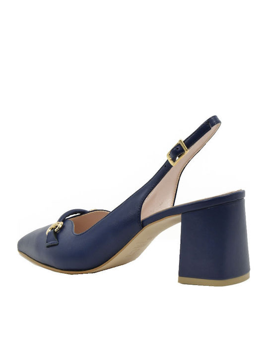 X Leder Pumps mit Riemchen Marineblau
