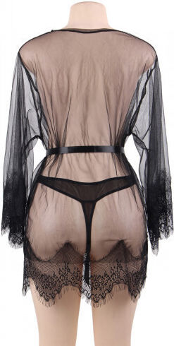 CyprusLoveShop Sexy Σετ με Ρόμπα Unwrap Me Mesh Kimono with String Μαύρο