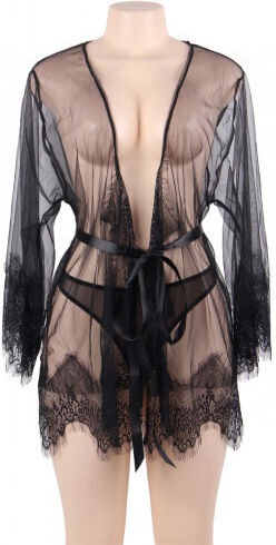 CyprusLoveShop Sexy Σετ με Ρόμπα Unwrap Me Mesh Kimono with String Μαύρο